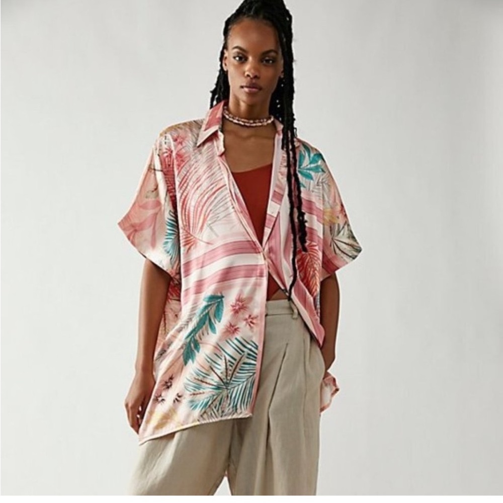 Free People Island Time Kimono Button Down shirt top cover up beach vacation